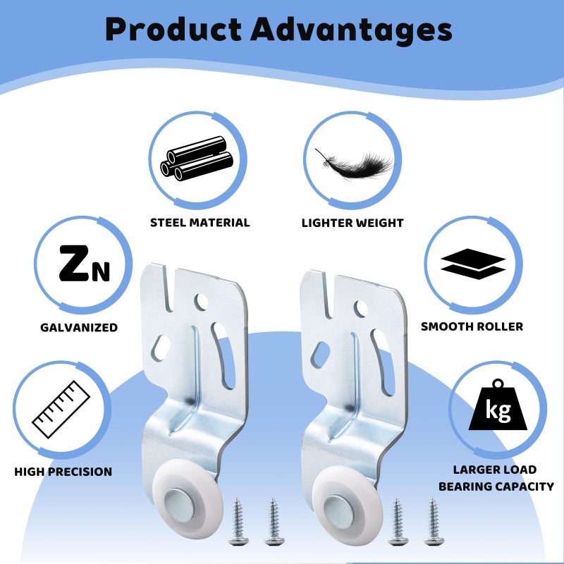 Tinsky Closet Sliding Door Hardware Wardrobe Roller Kit for Top Hung Bypass Kitchen Doors, 3/4"" to 1-3/8 Inch Thick Sliding Door - Image 4